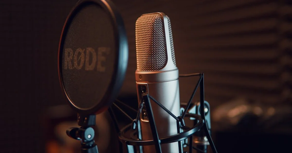 A professional Nigerian voice actor in a modern recording studio, speaking into a high-quality microphone, representing the global reach and authenticity of African voices in commercial voiceovers.