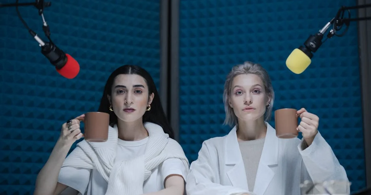 A professional Nigerian voice actor with headphones speaking into a studio microphone, with sound waves subtly depicted in the background, symbolizing authentic West African voices in podcasting.